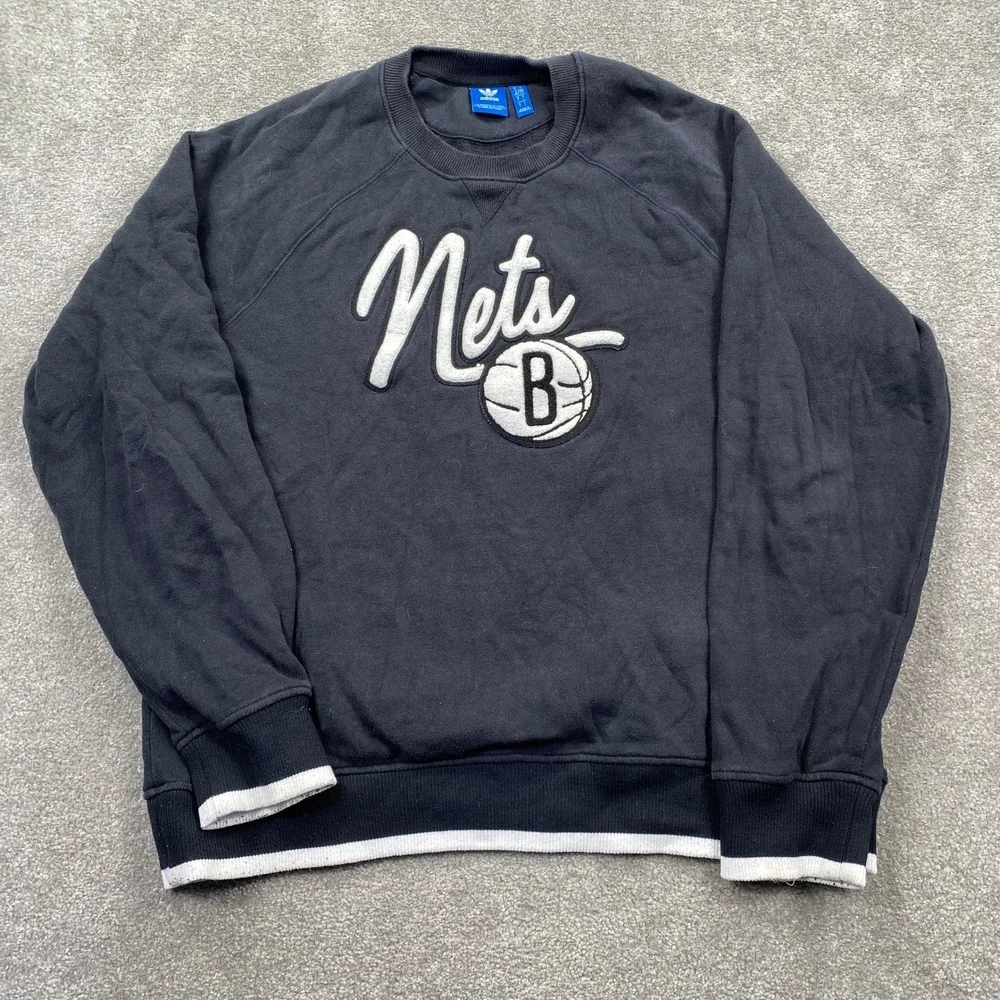 Adidas Brooklyn Nets Crewneck Sweatshirt Black White Athletic‎ Apparel Mens L